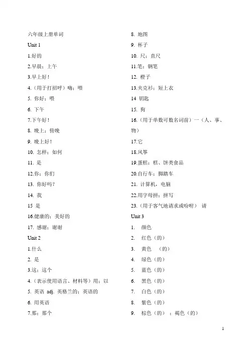 鲁教版五四制六年级上单词