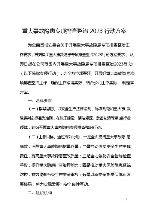 重大事故隐患专项排查整治2023行动方案