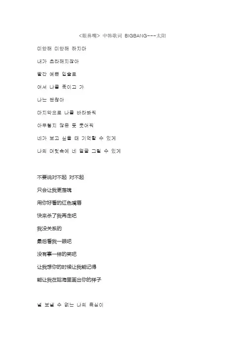 眼鼻嘴 中韩歌词 BIGBANG 太阳