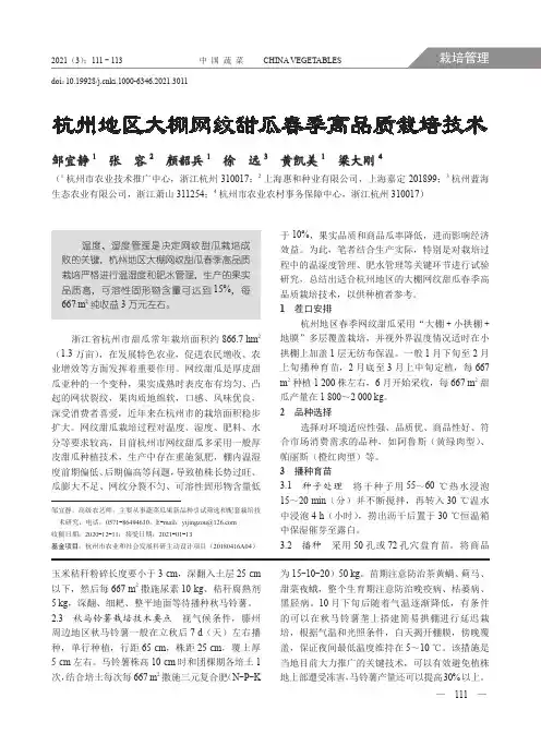 杭州地区大棚网纹甜瓜春季高品质栽培技术