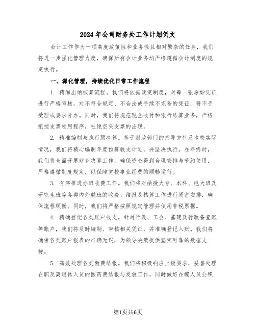 2024年公司财务处工作计划例文（三篇）