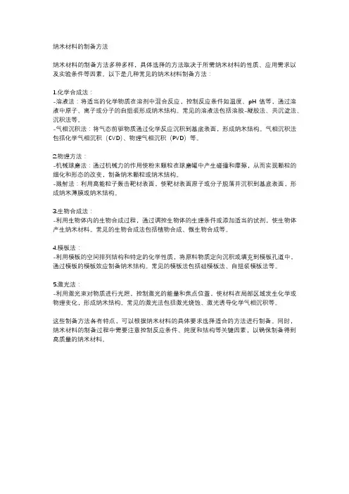 纳米材料的制备方法