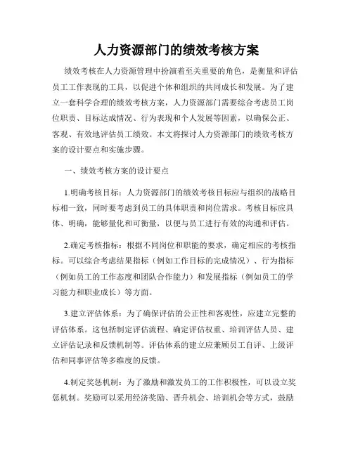 人力资源部门的绩效考核方案