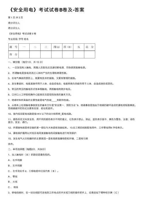 《安全用电》考试试卷B卷及-答案