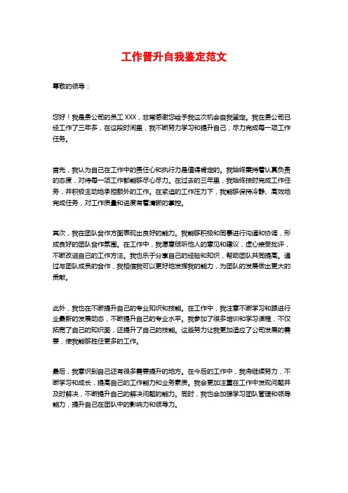 工作晋升自我鉴定范文