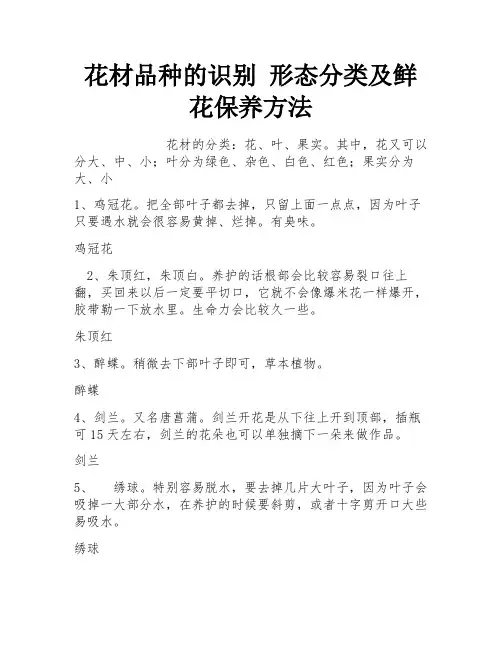 花材品种的识别 形态分类及鲜花保养方法