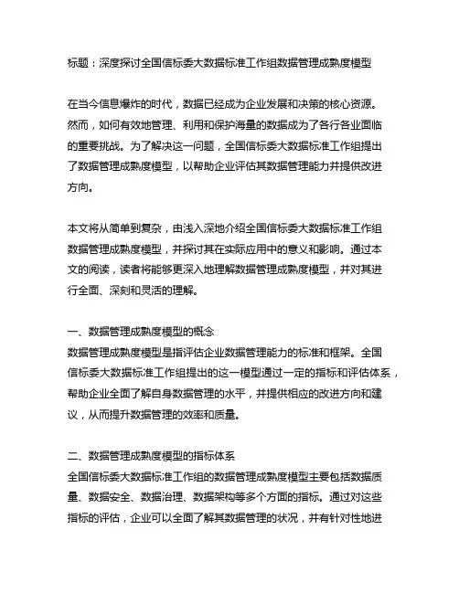 全国信标委大数据标准工作组数据管理成熟度模型