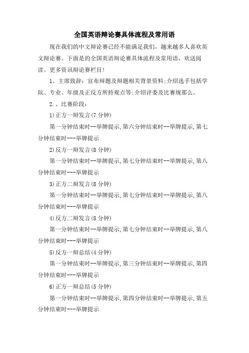 全国英语辩论赛具体流程及常用语