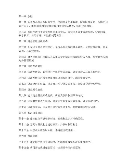 小贷业务财务管理制度