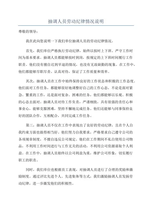 抽调人员劳动纪律情况说明