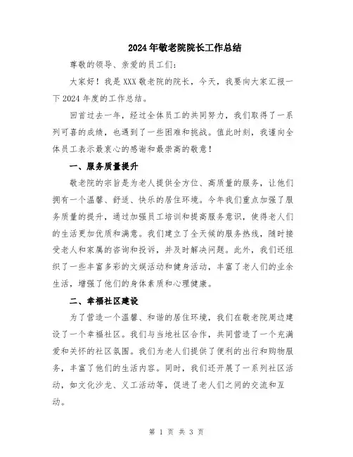 2024年敬老院院长工作总结