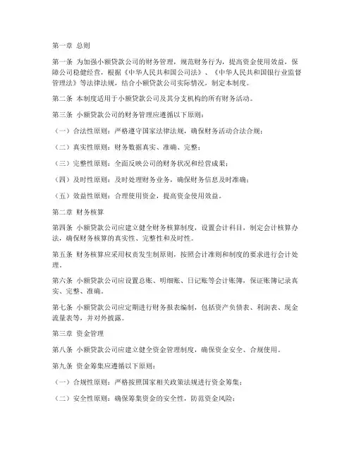 小额贷款财务管理制度