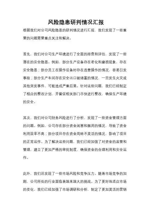 风险隐患研判情况汇报