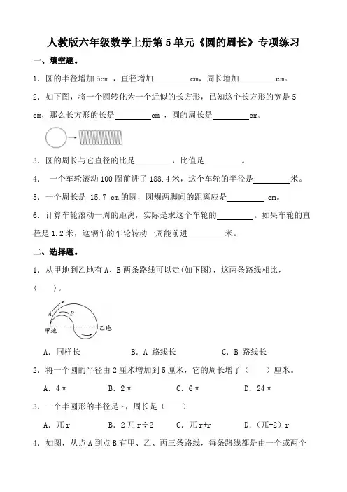 人教版六年级数学上册第5单元《圆的周长》专项练习