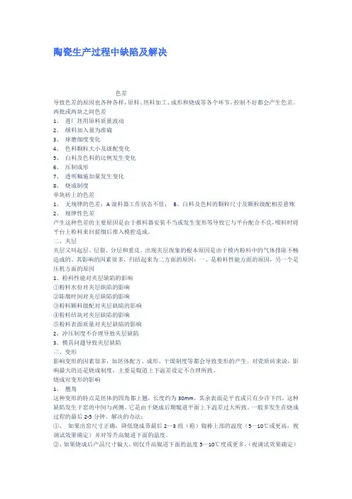 陶瓷生产过程中缺陷及解决