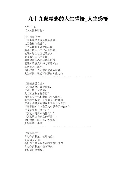 九十九段精彩的人生感悟人生感悟