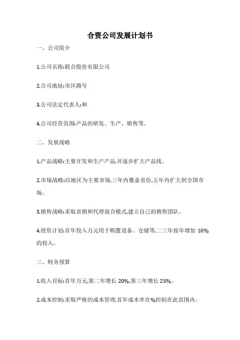 合资公司发展计划书