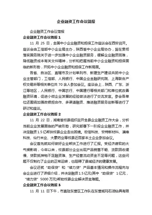 企业融资工作会议简报