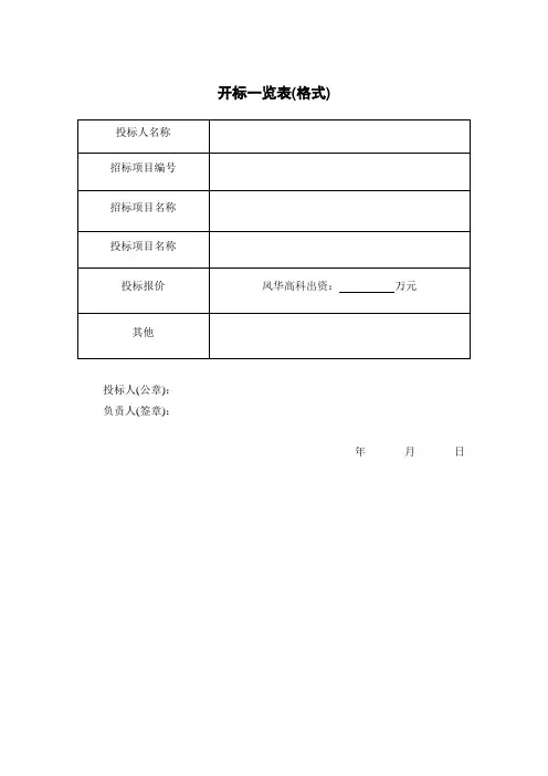 开标一览表格式
