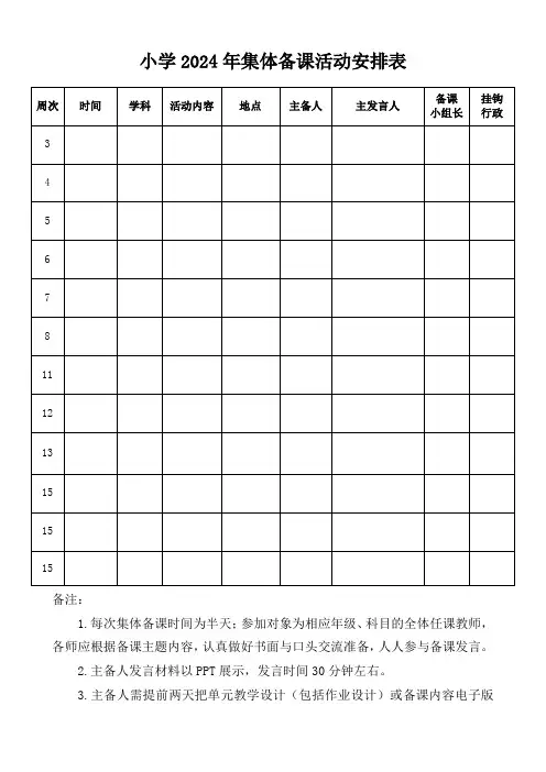小学2024年集体备课活动