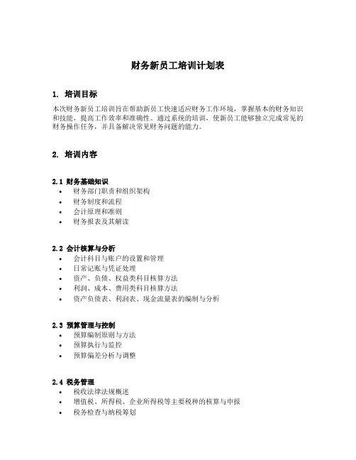 财务新员工培训计划表