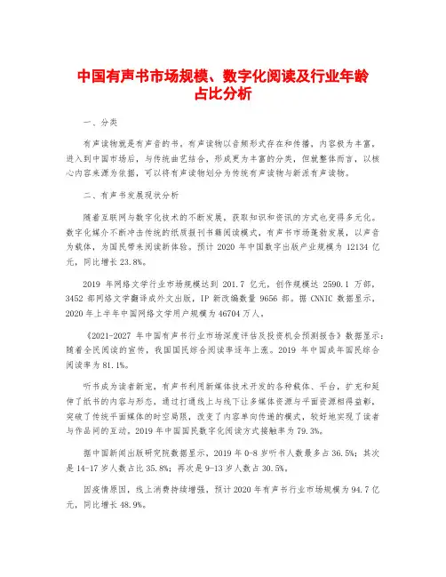 中国有声书市场规模、数字化阅读及行业年龄占比分析