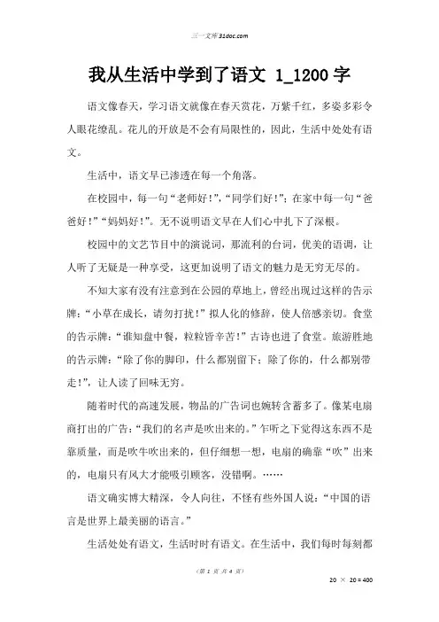 三年级状物作文：我从生活中学到了语文 1_1200字