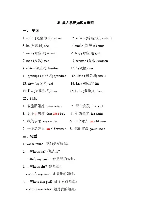 【译林版】3B 第八单元知识点整理