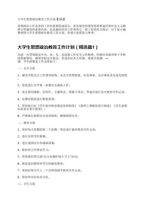 大学生思想政治教育工作计划【5篇】
