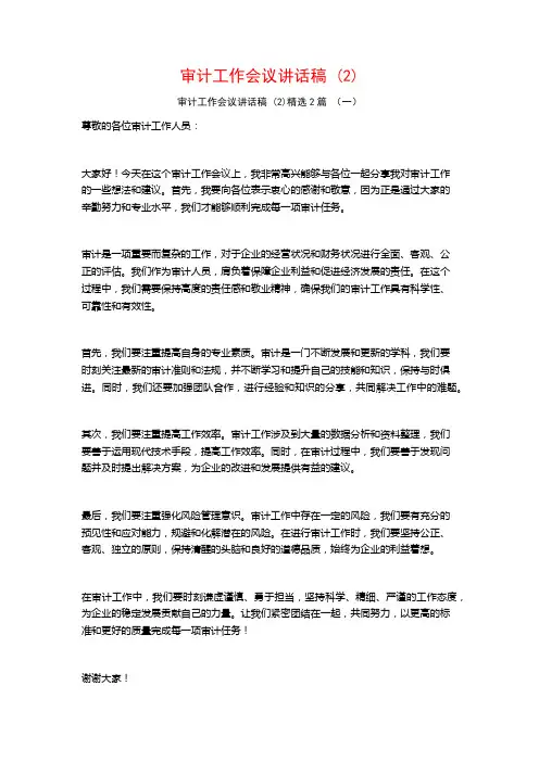 审计工作会议讲话稿2篇
