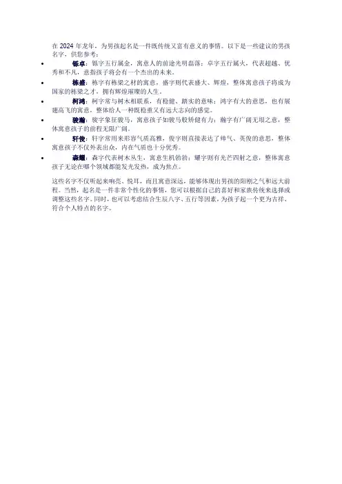 2024年龙年男孩名大全