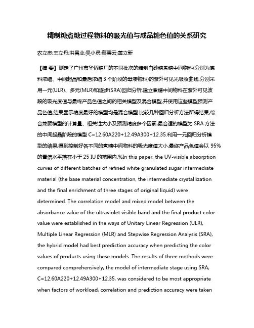 精制糖煮糖过程物料的吸光值与成品糖色值的关系研究