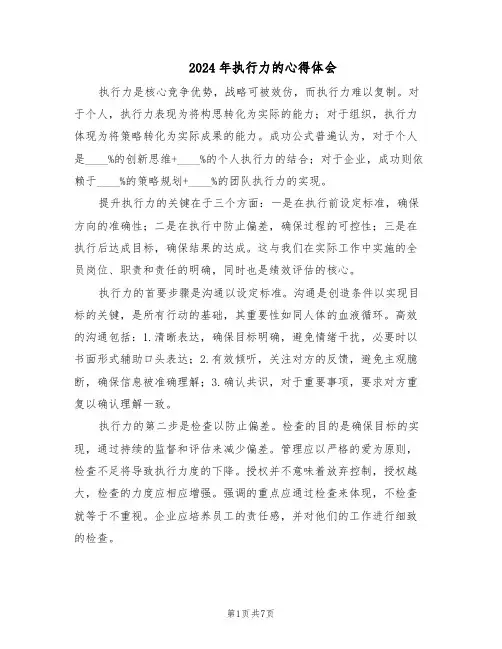 2024年执行力的心得体会（五篇）