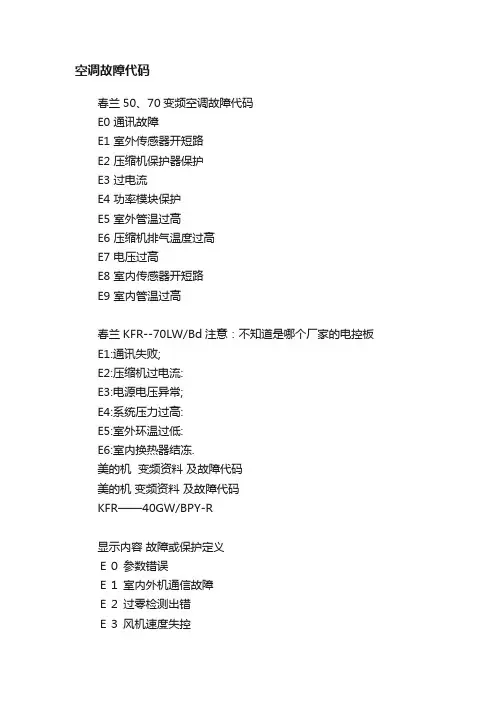 空调故障代码