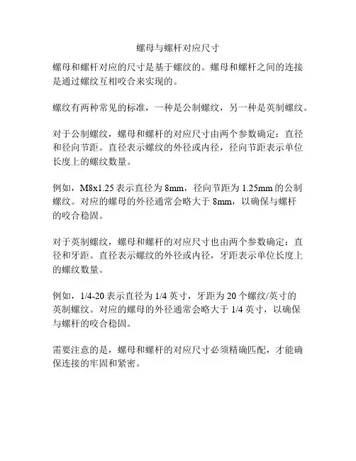 螺母与螺杆对应尺寸