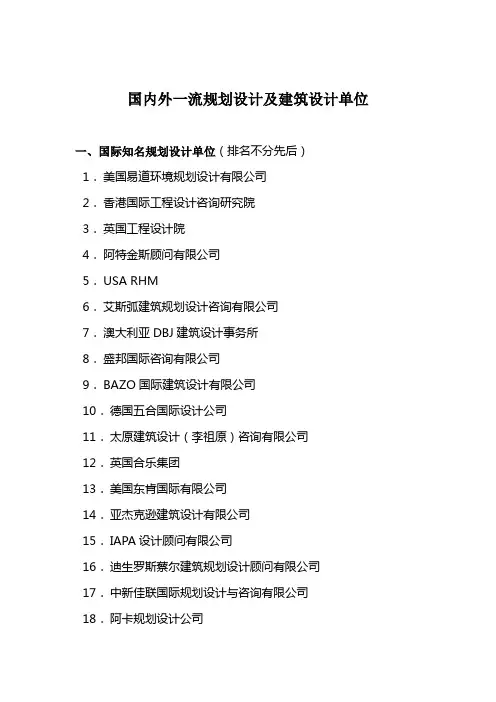 国内外一流规划设计及建筑设计单位