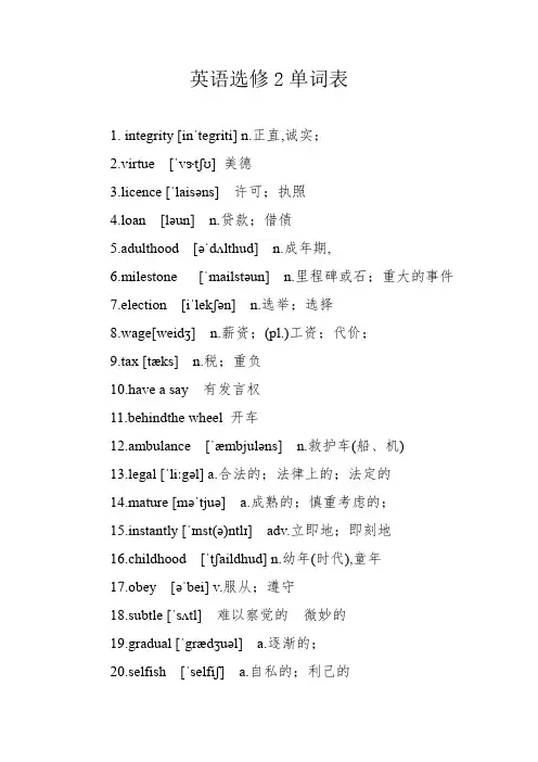 英语选修2单词表