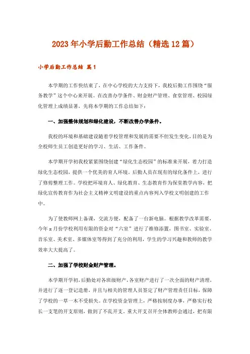 2023年小学后勤工作总结(精选12篇)