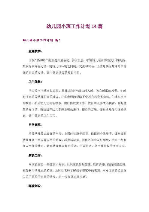 幼儿园小班工作计划14篇