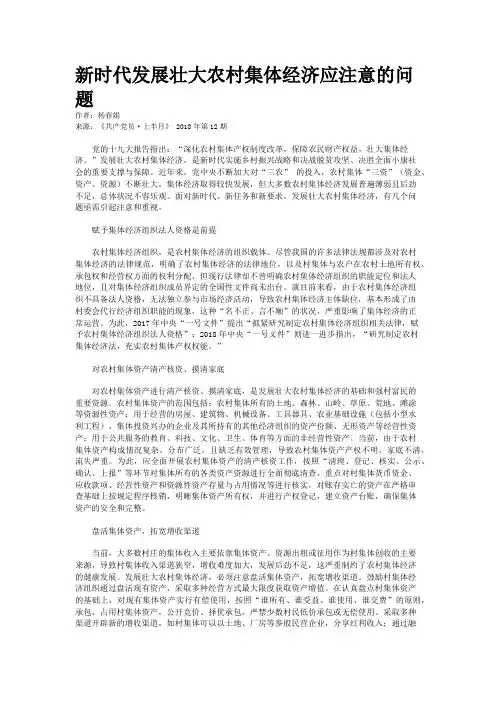 新时代发展壮大农村集体经济应注意的问题