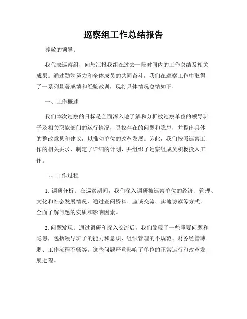 巡察组工作总结报告