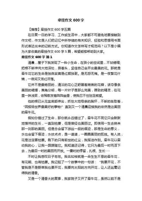 【推荐】牵挂作文600字五篇