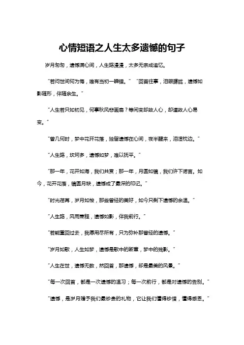 【心情短语】心情短语之人生太多遗憾的句子
