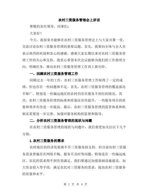 农村三资服务管理会上讲话