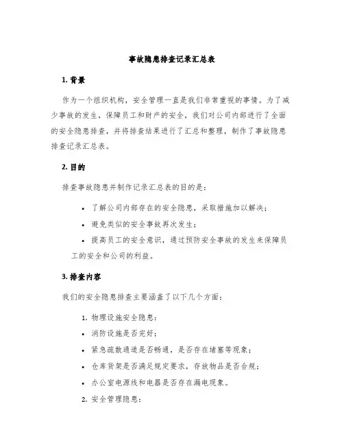 事故隐患排查记录汇总表