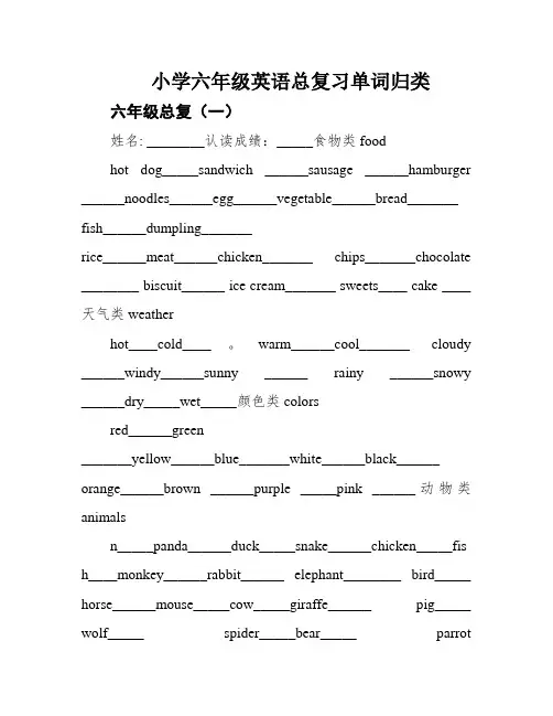 小学六年级英语总复习单词归类