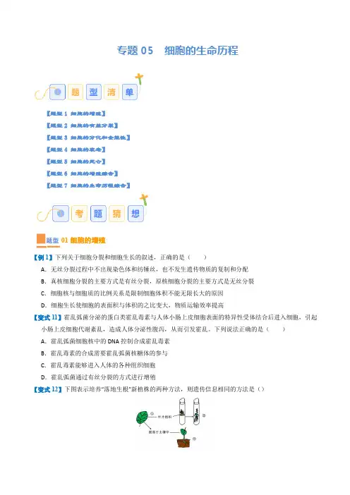 专题05细胞的生命历程(期末考题猜想)(7大题型)(原卷版)