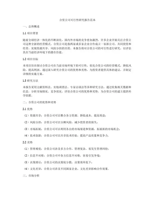 合资公司可行性研究报告范本