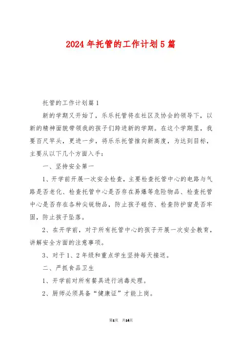 2024年托管的工作计划5篇