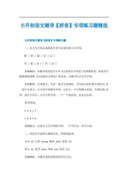 小升初语文辅导【拼音】专项练习题精选